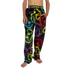 15C745: Boys Super Soft Printed Fleece Lounge Pant- Black Gamer (9-13 Years)